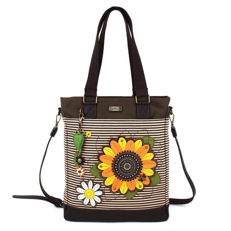 CHALA Work Tote Women Shoulder Purse with Detachable Crossbody Strap - Sunflower - brown stripe - Image 1